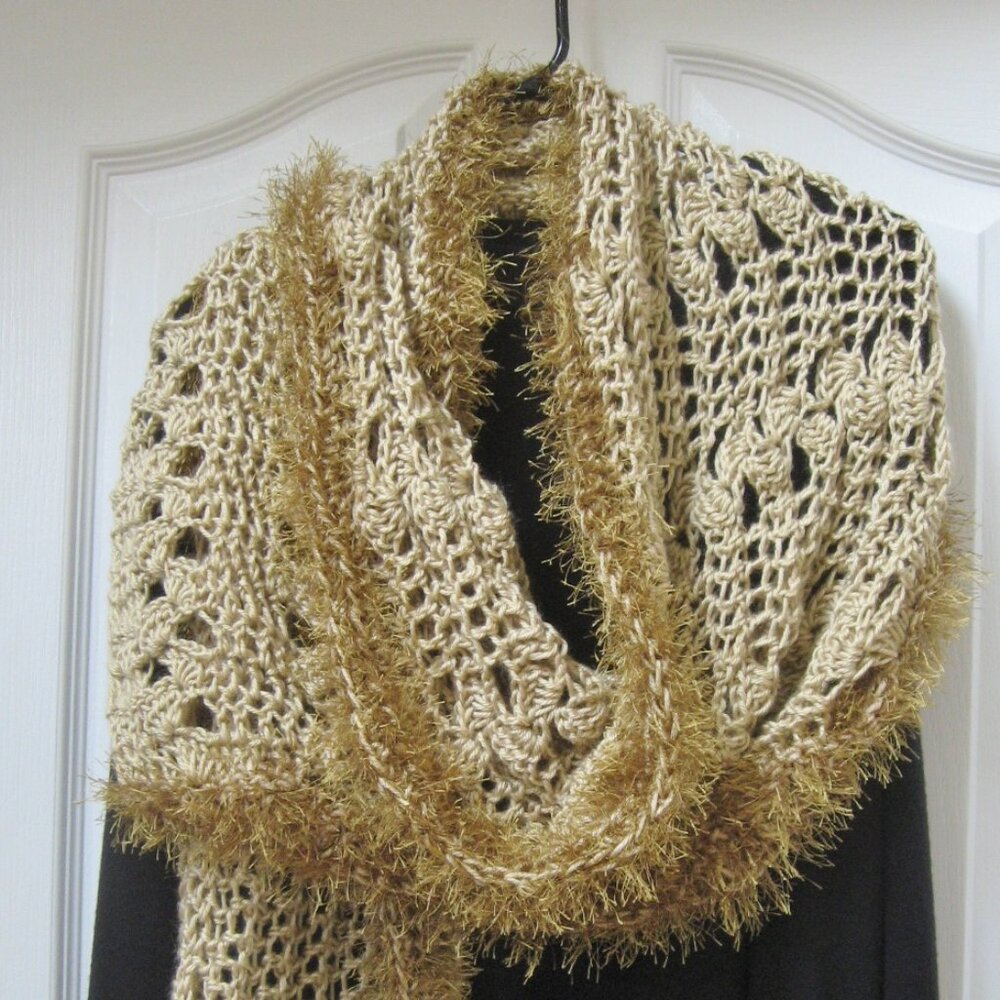 Handmade and custom designed  'Lacy-look" Crochet Shawl Wrap w/fun-fur trim